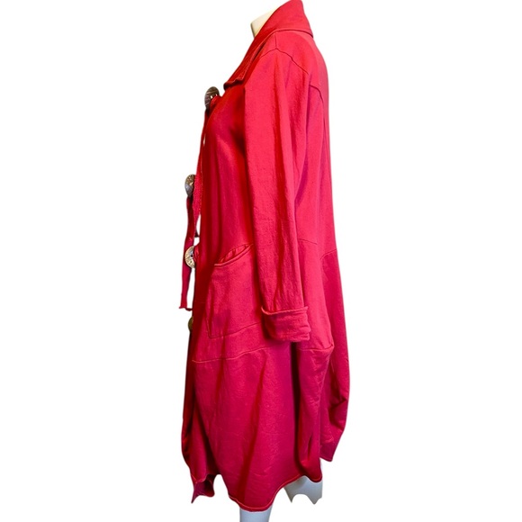 Tulip Red Toggle Lagenlook Collard Duster Jacket Women’s Size M - Picture 3 of 13